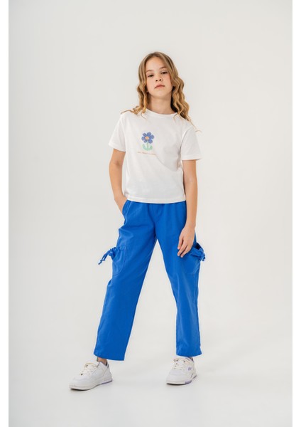Kız Çocuk Pamuklu T-Shirt Keten Pantalonlu Yazlık Takım 6-9 Yaş
