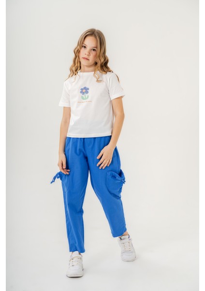 Kız Çocuk Pamuklu T-Shirt Keten Pantalonlu Yazlık Takım 6-9 Yaş fırsatları