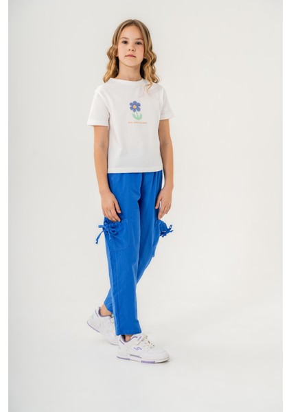 Kız Çocuk Pamuklu T-Shirt Keten Pantalonlu Yazlık Takım 6-9 Yaş