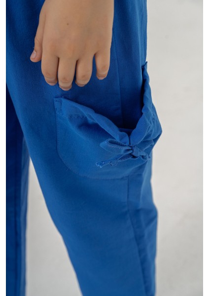 Kız Çocuk Pamuklu T-Shirt Keten Pantalonlu Yazlık Takım 6-9 Yaş