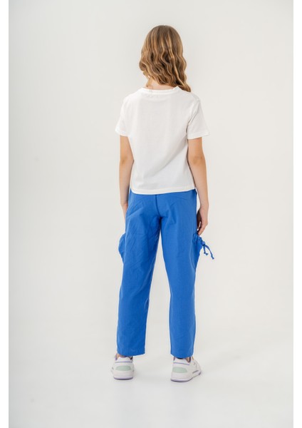 Kız Çocuk Pamuklu T-Shirt Keten Pantalonlu Yazlık Takım 6-9 Yaş