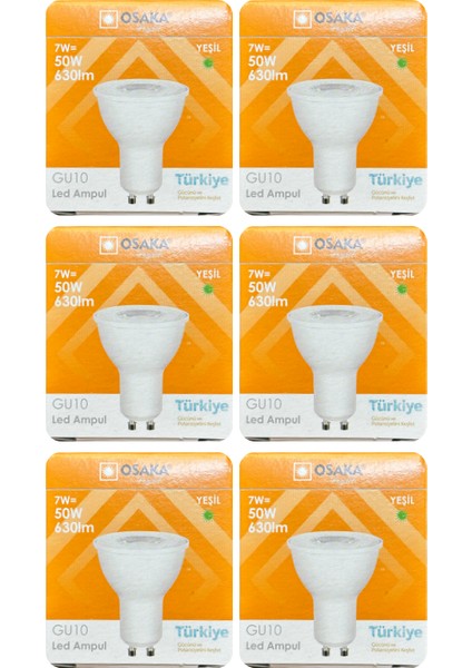(6 Adet) Osaka 7W Yeşil Işık GU10 Duylu Led Çanak Ampul