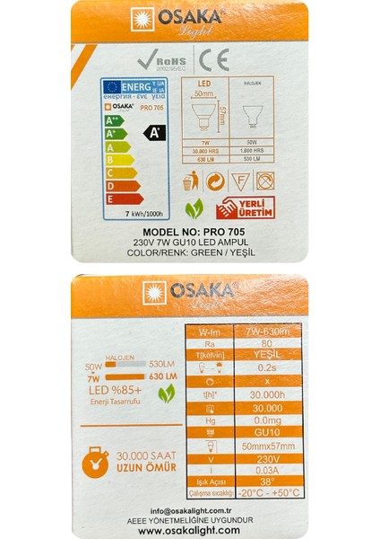 (6 Adet) Osaka 7W Yeşil Işık GU10 Duylu Led Çanak Ampul fırsatları