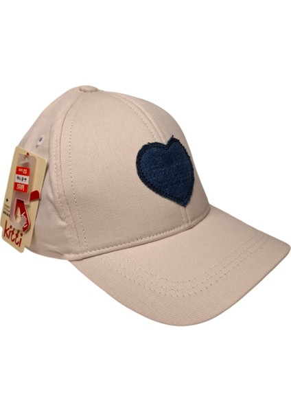 Spteks Kitti 4-8 Yaş Kız Çocuk Açık Bej Kalp Aplikeli Baskı Yazlık Şapka fırsatları