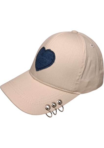Spteks Kitti 4-8 Yaş Kız Çocuk Açık Bej Kalp Aplikeli Baskı Yazlık Şapka indirimleri