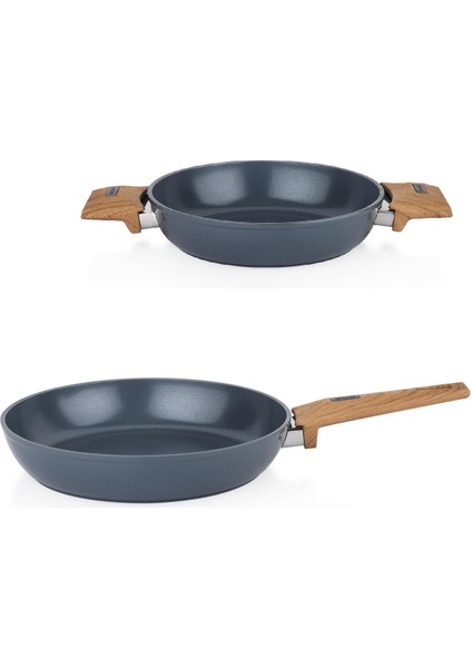 Seramik Tava 28 cm ve 20 cm Çift Kulplu Sahan Yapışmaz Yüzey