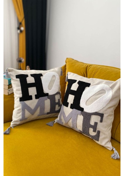 Bej Nakışlı 2'li Kırlent Kılıfı Seti, şık ve zarif tasarım, keten materyal modelleri