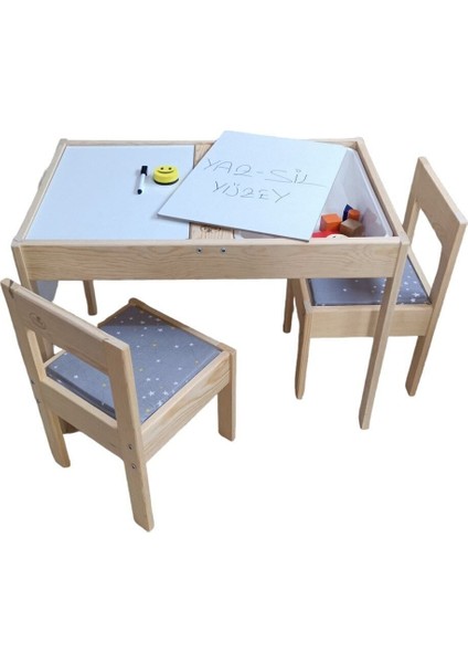 Ahşap Duyu Masası ve 2 Sandalyeli, Renkli ve Şık Tasarım, 3+ Yaş