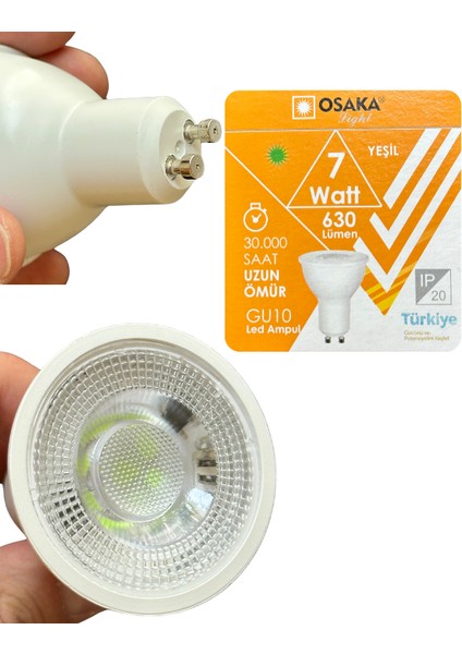 (8 Adet) Osaka 7W Yeşil Işık GU10 Duylu Led Çanak Ampul