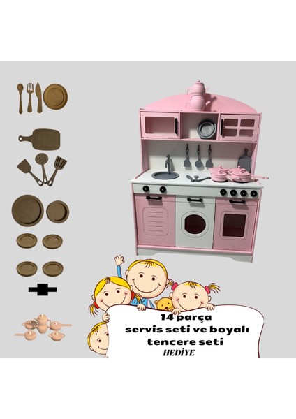 Özka Hobi Ahşap Tencre ve Tava Setli 14 Parça Servis Seti Hediyeli
