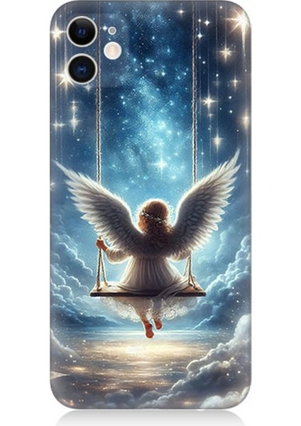 Apple iPhone 12 Uyumlu Yıldızlarla Salıncakta Melek Desenli Silikon Kılıf
