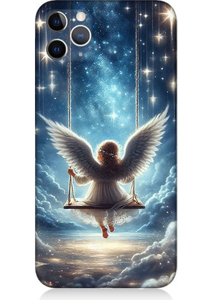 Apple iPhone 11 Pro Uyumlu Yıldızlarla Salıncakta Melek Desenli Silikon Kılıf