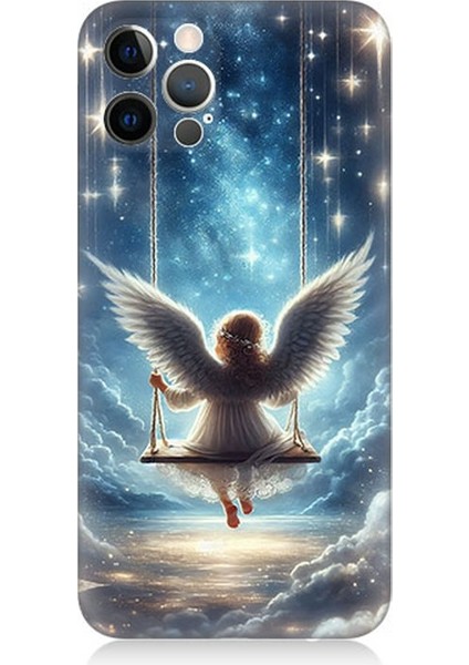 Apple iPhone 12 Pro Uyumlu Yıldızlarla Salıncakta Melek Desenli Silikon Kılıf