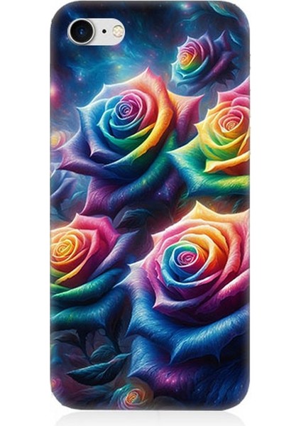 Apple iPhone 8 Uyumlu Gökkuşağı Güllerin Patlaması Desenli Silikon Kılıf