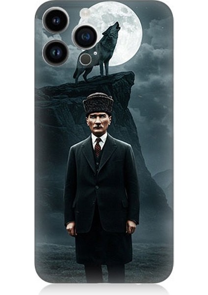 Apple iPhone 13 Pro Max Uyumlu Dolunayda Gölge ve Lider Atatürk Desenli Silikon Kılıf