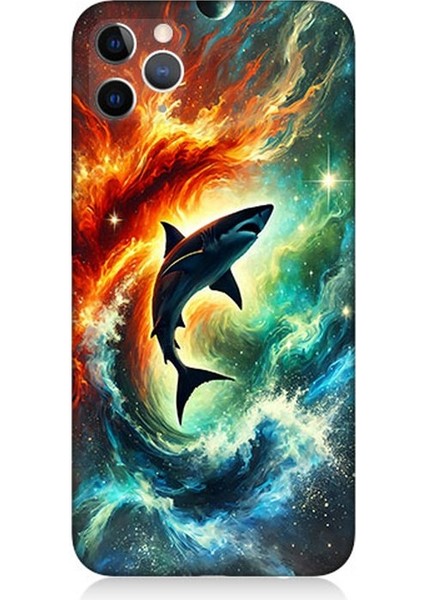Apple iPhone 11 Pro Uyumlu Ateşle Dans Eden Köpekbalığı Desenli Silikon Kılıf