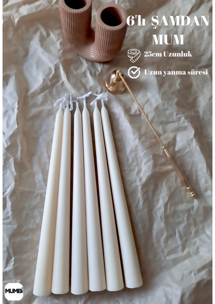 Şamdan Mum 6'lı (Konik Mum)