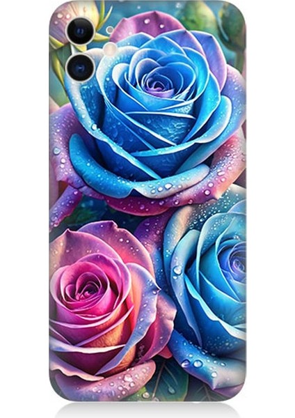 Apple iPhone 11 Uyumlu Gökkuşağı Renkli Güller Desenli Silikon Kılıf