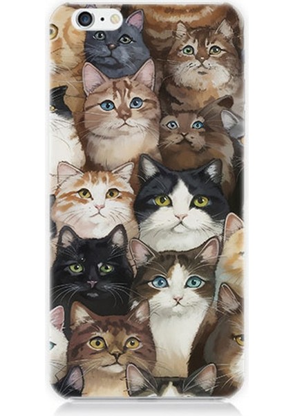Apple iPhone 6 Plus Uyumlu Kedi Kalabalığında Kaos Desenli Silikon Kılıf