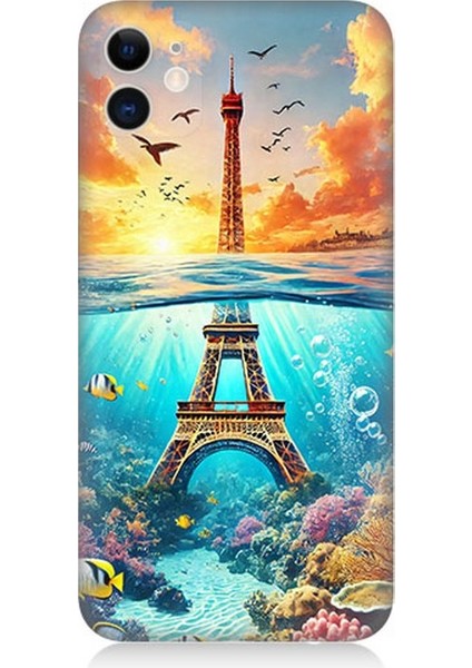 Apple iPhone 11 Uyumlu Denizaltında Eyfel Hayali Desenli Silikon Kılıf