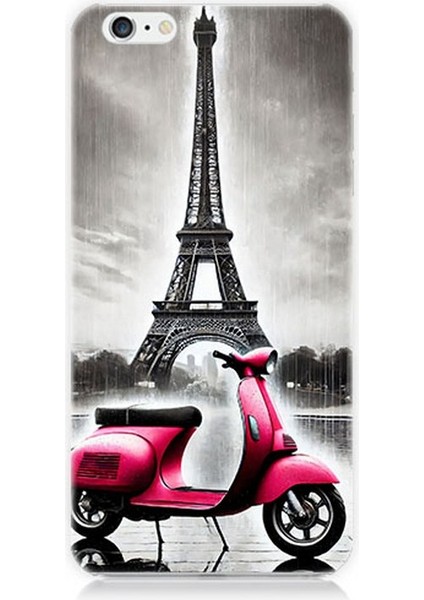 Apple iPhone 6 Uyumlu Pembe Scooter Eyfel Önü Desenli Silikon Kılıf