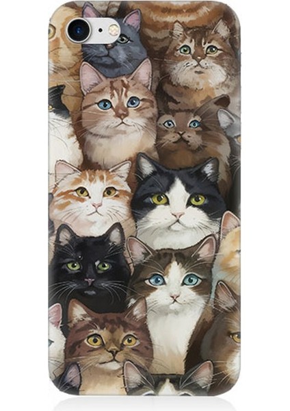 Apple iPhone 8 Uyumlu Kedi Kalabalığında Kaos Desenli Silikon Kılıf