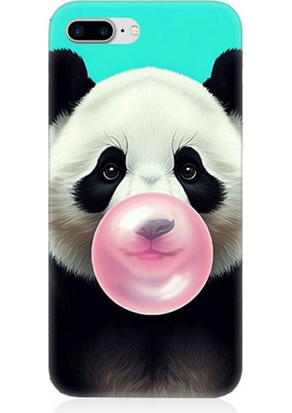 Apple iPhone 7 Plus Uyumlu Sakız Çiğneyen Tatlı Panda Desenli Silikon Kılıf
