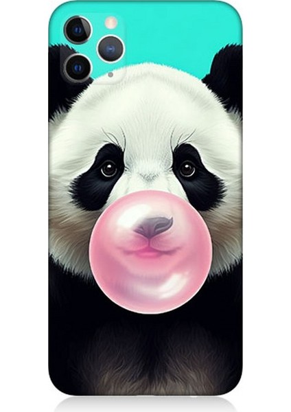 Apple iPhone 11 Pro Max Uyumlu Sakız Çiğneyen Tatlı Panda Desenli Silikon Kılıf