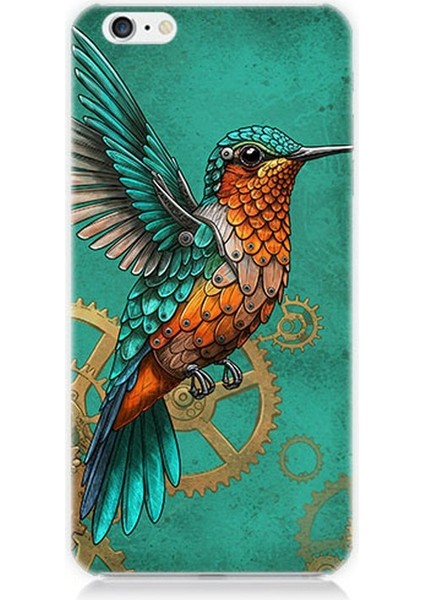Apple iPhone 6 Plus Uyumlu Turkuaz Zeminde Sinek Kuşu Desenli Silikon Kılıf