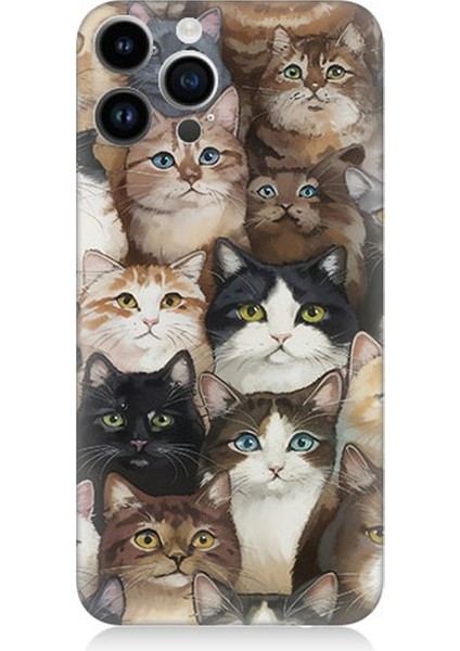Apple iPhone 13 Pro Max Uyumlu Kedi Kalabalığında Kaos Desenli Silikon Kılıf