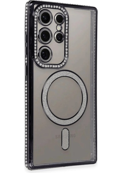 Samsung Galaxy S24 Ultra Kılıf Joke Simli Magneticsafe Kılıf - Siyah Drstr