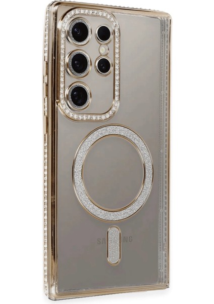 Samsung Galaxy S24 Ultra Kılıf Joke Simli Magneticsafe Kılıf - Gold Drstr