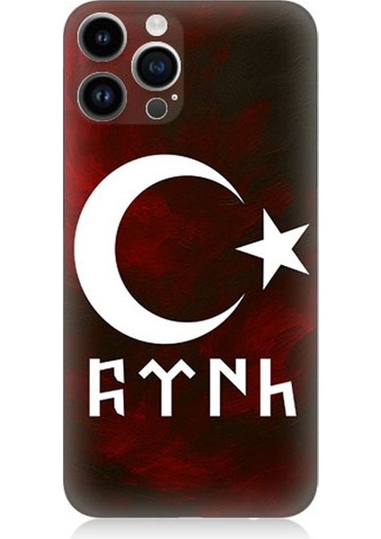 Apple iPhone 14 Pro Uyumlu Göktürk Ay Yıldız Kompozisyonu Desenli Silikon Kılıf