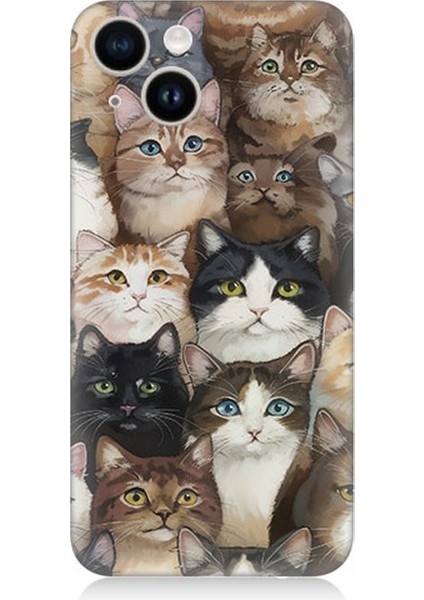 Apple iPhone 13 Uyumlu Kedi Kalabalığında Kaos Desenli Silikon Kılıf
