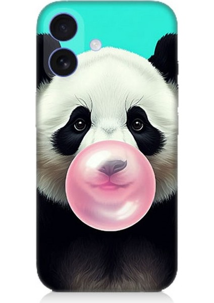 Apple iPhone 16 Plus Uyumlu Sakız Çiğneyen Tatlı Panda Desenli Silikon Kılıf