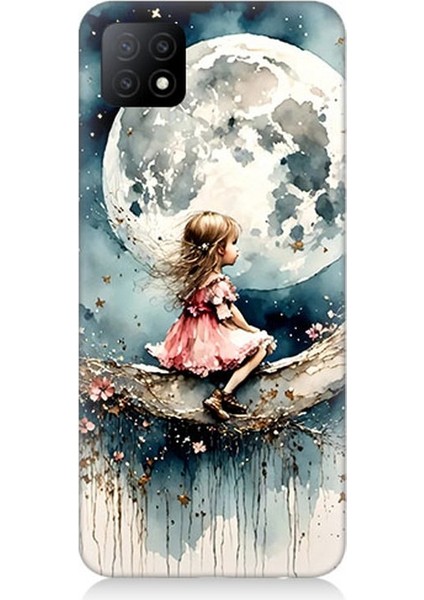 Oppo A53 Uyumlu Ay Üzerinde Hayalci Kız Desenli Silikon Kılıf