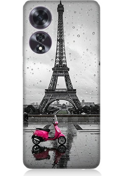 Oppo A60 Uyumlu Yağmurda Eyfel ve Scooter Desenli Silikon Kılıf