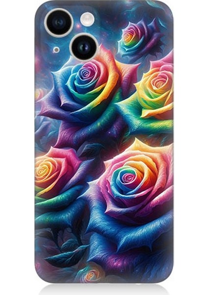 Apple iPhone 14 Plus Uyumlu Gökkuşağı Güllerin Patlaması Desenli Silikon Kılıf