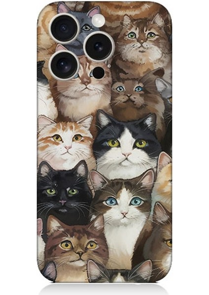 Apple iPhone 15 Pro Max Uyumlu Kedi Kalabalığında Kaos Desenli Silikon Kılıf