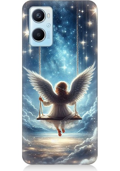 Oppo A96 Uyumlu Yıldızlarla Salıncakta Melek Desenli Silikon Kılıf