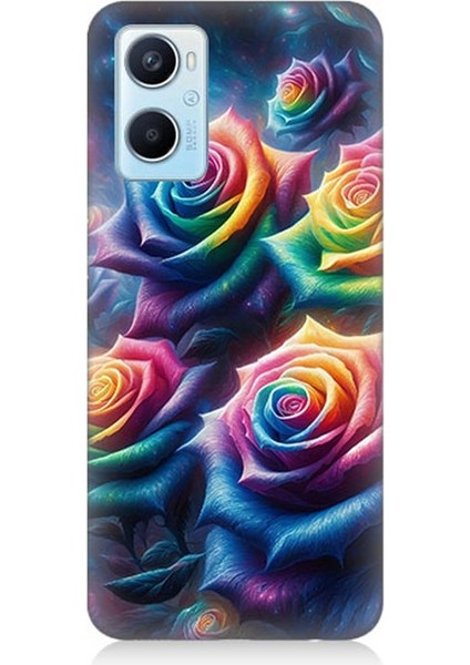 Oppo A96 Uyumlu Gökkuşağı Güllerin Patlaması Desenli Silikon Kılıf