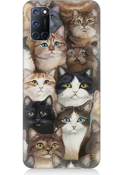 Oppo A92 Uyumlu Kedi Kalabalığında Kaos Desenli Silikon Kılıf
