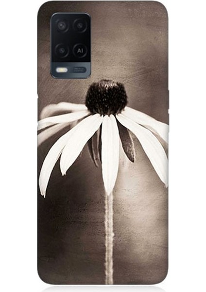 Oppo A54 Uyumlu Siyah Beyaz Çiçek Sadeliği Desenli Silikon Kılıf