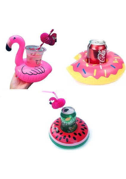 Donut Karpuz Flamingo 3lü Şişme Havuz Deniz Bardak Tutucu Float Bar Set
