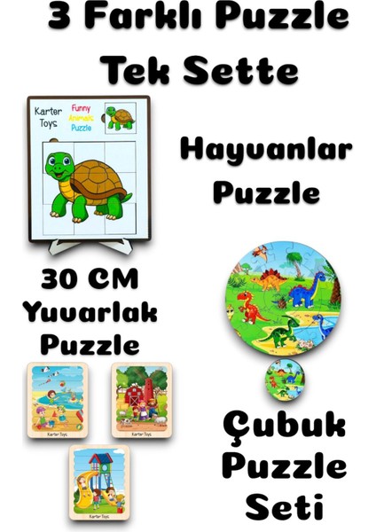 Puzzle,ahşap Oyuncak,ahşap Puzzle Seti,eğitici Oyuncak,dinazor,hayvanlar