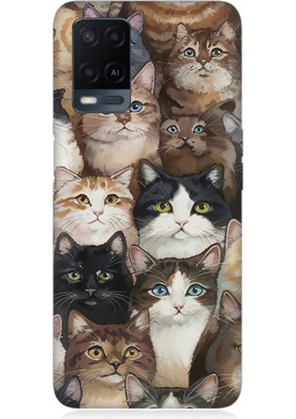 Oppo A54 Uyumlu Kedi Kalabalığında Kaos Desenli Silikon Kılıf