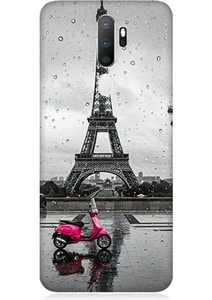 Oppo A5 2020 Uyumlu Yağmurda Eyfel ve Scooter Desenli Silikon Kılıf