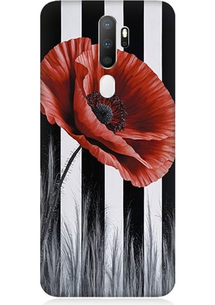 Oppo A5 2020 Uyumlu Siyah Çizgide Gelincik Desenli Silikon Kılıf