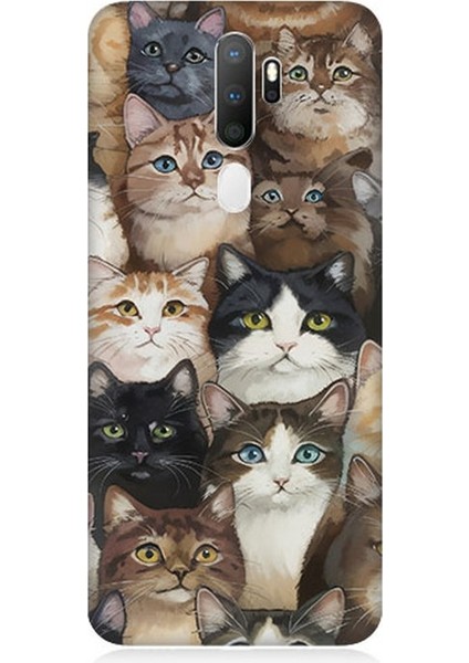 Oppo A5 2020 Uyumlu Kedi Kalabalığında Kaos Desenli Silikon Kılıf