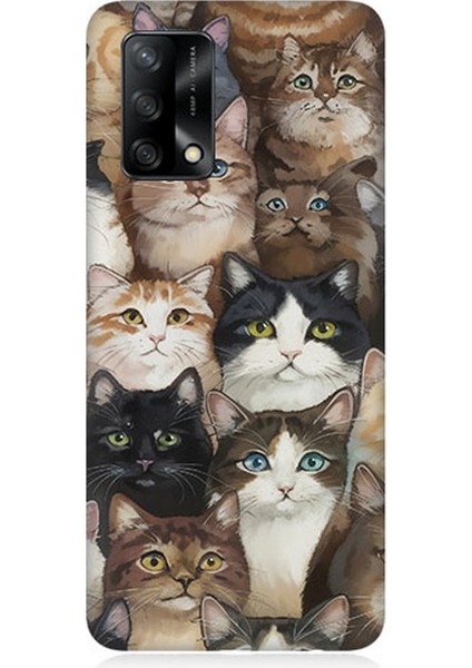 Oppo A74 Uyumlu Kedi Kalabalığında Kaos Desenli Silikon Kılıf